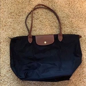 Black longchamp small le pliage nylon shoulder bag